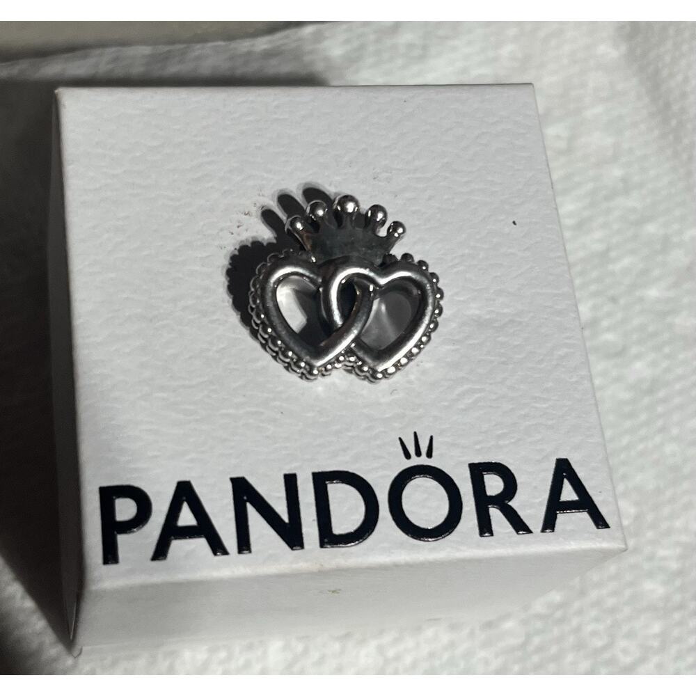 Pandora 2 Heart With Crown Charm Beautiful!